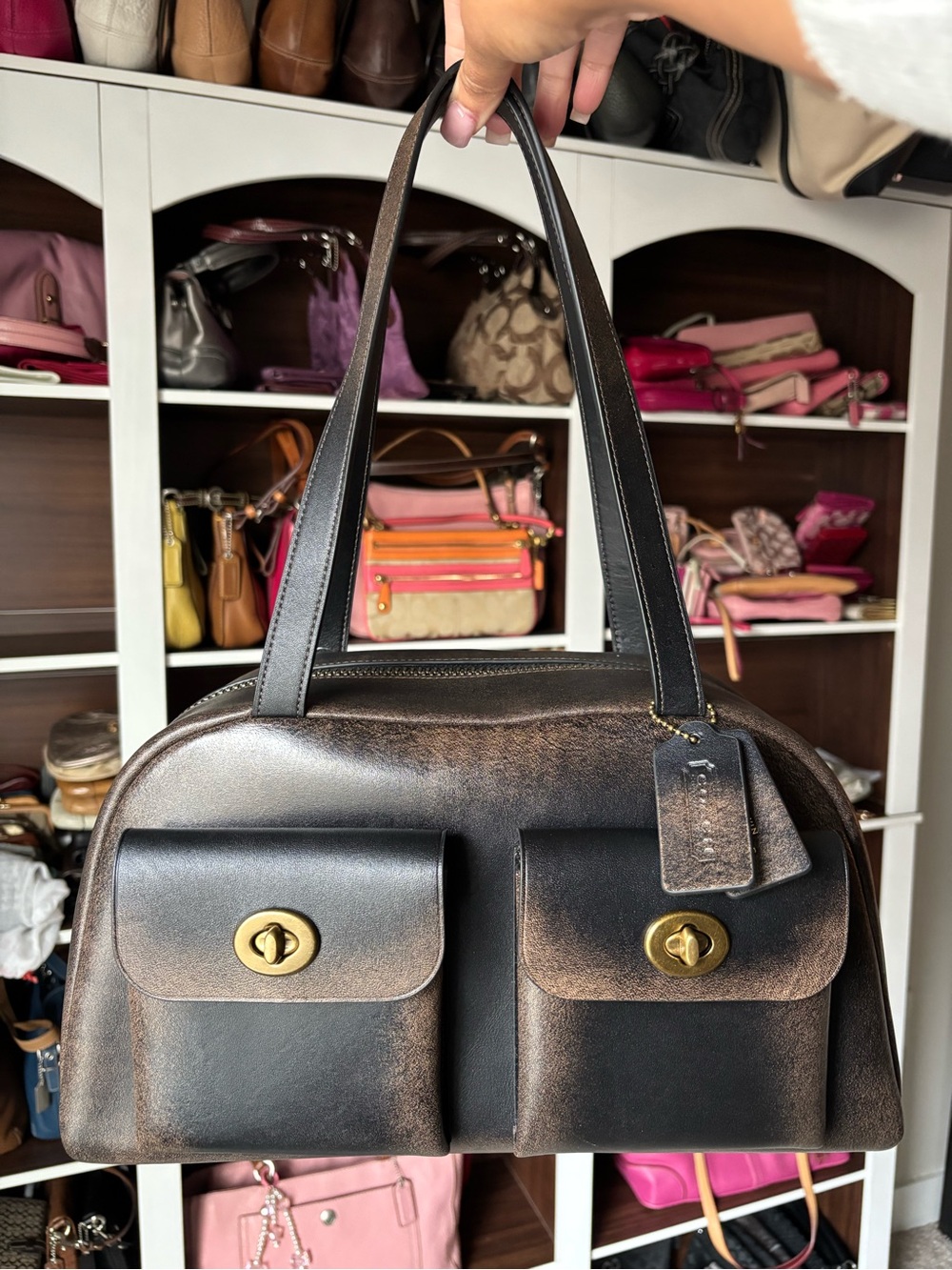 NWT COACH Twin Turnlock Bag In Loved Leather